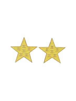 Chanel Gold Metal CC Star Clip On Earrings 2x2cms