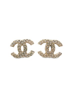 Chanel Champagne Gold CC Rhinestones Earrings