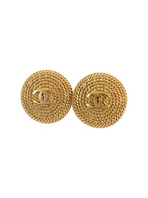 Chanel Vintage Gold Plated Textured CC Clip On Earrings