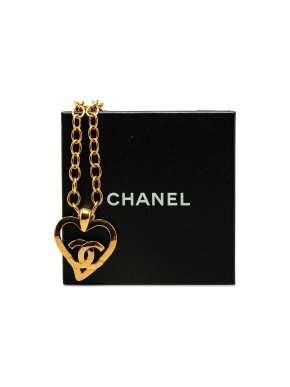 Chanel Gold Plated CC Heart Pendant Necklace