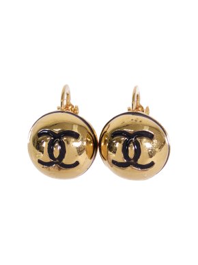 Chanel Gold Tone Round CC Button Clip On Earrings