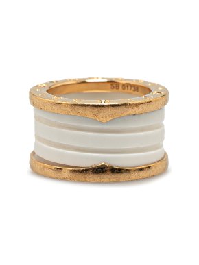 Bvlgari White 18K Rose Gold Ceramic B.Zero1 4 Bands Ring