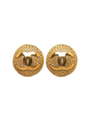 Chanel Gold Tone TexturedCC Clip On Earrings