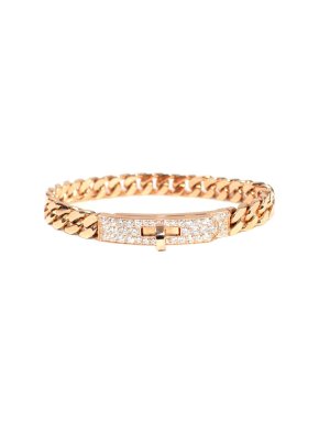 Hermes 18K Rose Gold Diamond Kelly Gourmette Link Bracelet