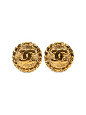 Chanel Gold Plated Textured CC Clip on Earrings
