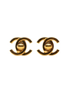 Chanel Vintage Gold Plated CC Turnlock Clip On Earrings