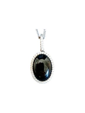 Bespoke 18ct White Gold Whitby Jet and Diamond Oval Cut Necklace