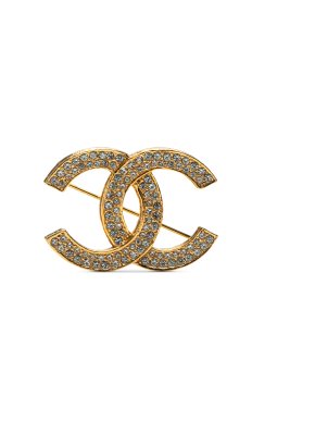 Chanel Gold Tone CC Rhinestones Brooch