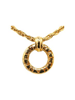 Chanel Gold Plated Logo Pendant Necklace