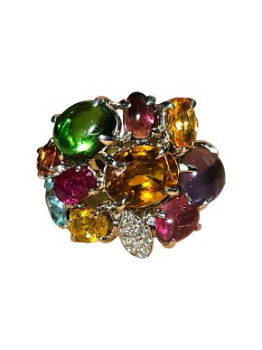 Bespoke 18ct Gold Multi Stone and Diamond Ring