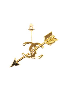 Chanel Gold Plated CC Logo And Arrow Brooch Pin