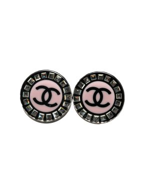 Chanel Resin CC Round Crystal  Earrings
