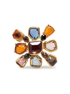 ChanelGold Plated CC Gripoix Crystal Brooch