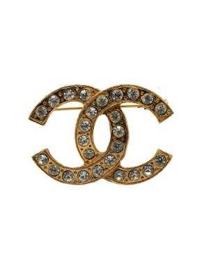 Chanel Gold Plated CC Rhinestone Brooch