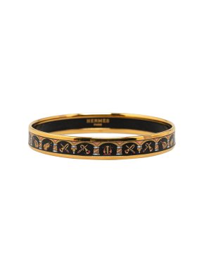 Hermes Black Narrow Musical Instruments Enamel Bangle 65