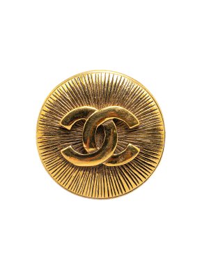 Chanel Round Textured Gold Plated CC Brooch