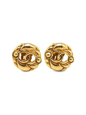 Chanel Gold Plated Round CC Clip on Earrings
