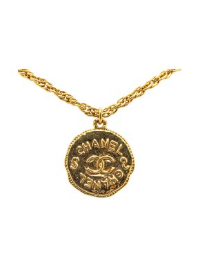 Chanel Gold Plated CC Round Pendant Necklace