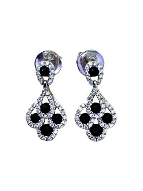 Diamond, White Gold, Whitby Jet Diamond Peacock Drop Earrings
