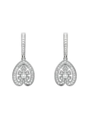 White Gold And Diamond Leaf Drop Earrings