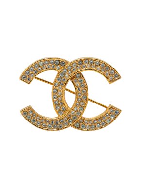 Chanel Rhinestones  CC Gold Plated Brooch 2.9x 4cms