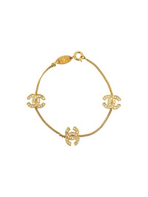 Chanel Gold Plated Strass CC Station Bracelet