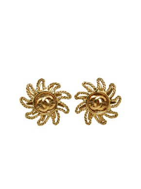 Chanel Gold Plated CC Sun Clip On Earrings