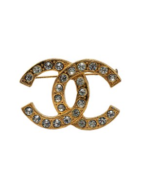 Chanel Gold Plated CC Rhinestone Brooch