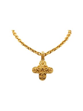 Chanel Gold Plated Triple CC Cross Pendant Necklace