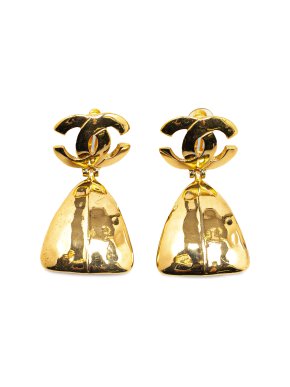Chanel Gold Plated CC Swing Clip On Earrings