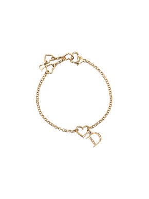 Dior Gold Tone Logo Crystal Charm Bracelet