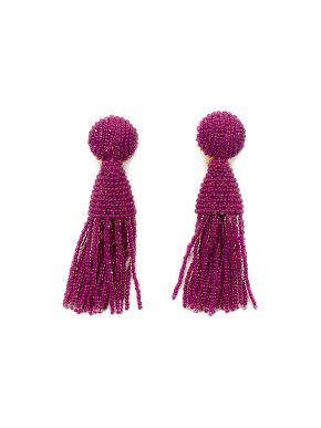 Oscar De La Renta Fuscia Pink Beaded Clip On Earrings
