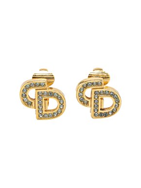 Dior Gold Plated CD Rhinestone Clip-On Earrings