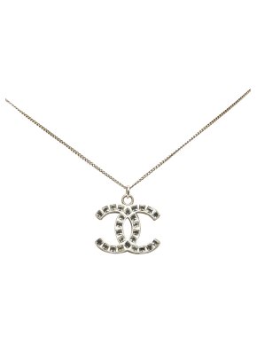 Chanel Silver Plated CC Pendant Necklace