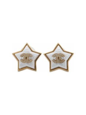 Chanel Gold Plated and Resin CC Rhinestones Star  Earrings 1