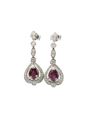 CW Sellors Bespoke 18ct White Gold  Natural Ruby and Diamond Drop Earrings