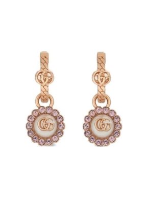 Gucci Double G Crystal-Embellished Flower Hoop Earrings