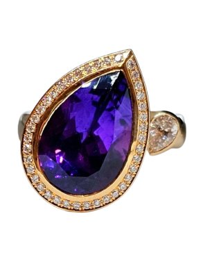 Andrew Geoghegan Pear Shaped Siberian Amethyst And Diamond Cocktail Ring