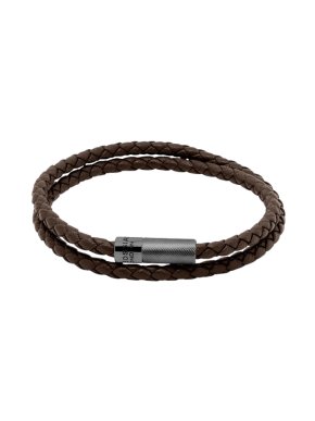 Tateossian Brown Leather Double-Wrap Braided Bracelet