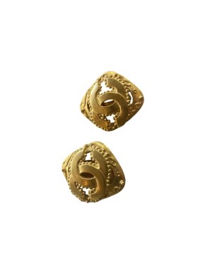 Chanel Vintage Gold Plated Brass CC Earrings 1