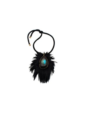 Tom Ford Statement Feather Necklace with Turquoise Stone