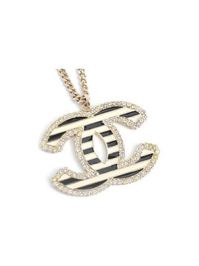 Chanel Striped CC Logo Gold Metal  Pendant 1