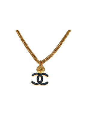 Chanel Navy CC Gold-Tone Pendant 1
