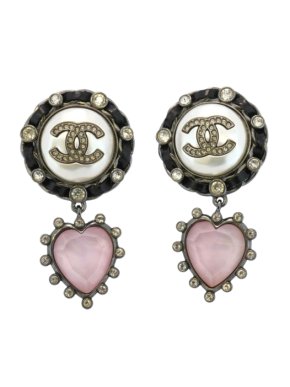 Chanel Heart Drop Pink Embellished Earrings