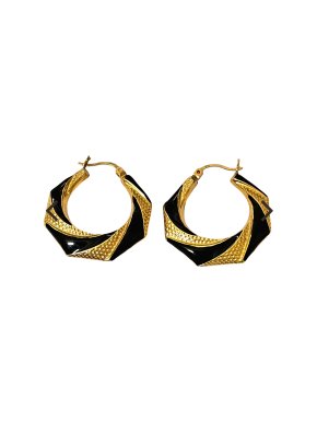Vintage Creole Gold and Black Earrings 1