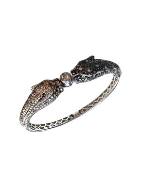 Bespoke Pave Set Black And White Diamond Panther Bangle 1