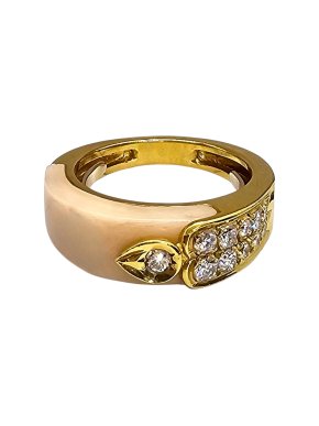 Vintage French Coral And Diamond Gold Ring 1