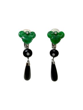 Bespoke Jade, Onyx and Diamond Drop Earrings 1
