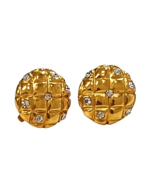 Chanel Vintage Gold Metal and Rhinestone Clip Earrings 1