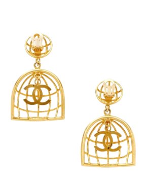Chanel Vintage Gold Metal Birdcage Earrings 1